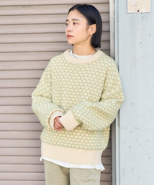 スリードッツ新品紙タグ付き⭐️日本製メンズセーターフリース コンフォートジャケット JIGGYS SHOP セーター ニット モヘアタッチアーガイルジャガード