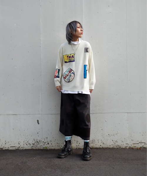 rovtski（ロフトスキー）の「パッチデザインニット（ニット/セーター・レディース・ブラック/ホワイト・FREE）」の3枚目の写真