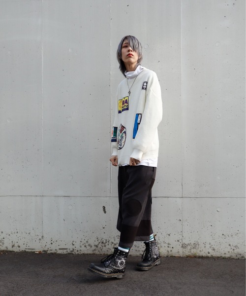 rovtski（ロフトスキー）の「パッチデザインニット（ニット/セーター・レディース・ブラック/ホワイト・FREE）」の4枚目の写真