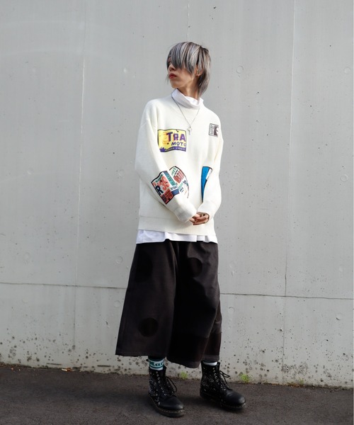 rovtski（ロフトスキー）の「パッチデザインニット（ニット/セーター・レディース・ブラック/ホワイト・FREE）」の6枚目の写真