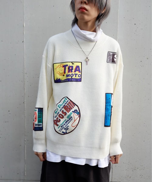 rovtski（ロフトスキー）の「パッチデザインニット（ニット/セーター・レディース・ブラック/ホワイト・FREE）」の10枚目の写真