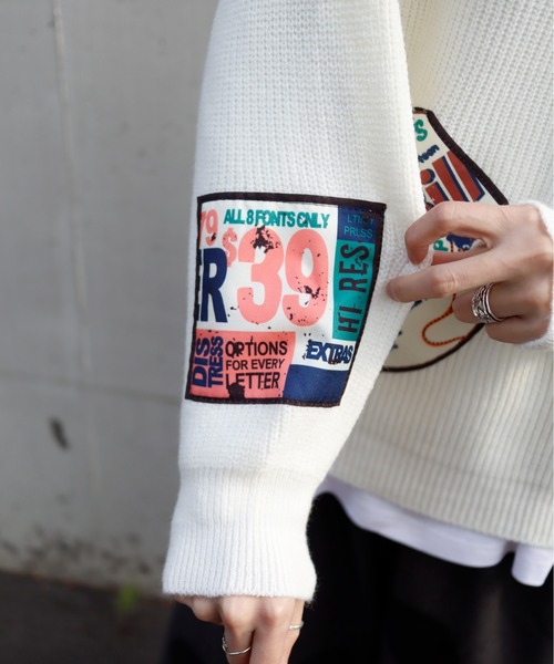 rovtski（ロフトスキー）の「パッチデザインニット（ニット/セーター・レディース・ブラック/ホワイト・FREE）」の13枚目の写真