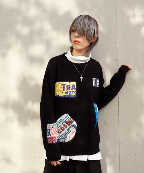 rovtski（ロフトスキー）の「パッチデザインニット（ニット/セーター・レディース・ブラック/ホワイト・FREE）」の19枚目の写真