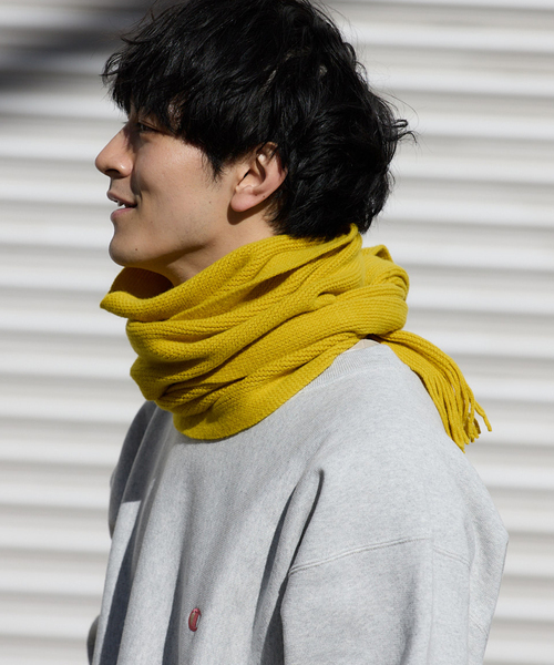 ROBERT MACKIE(ロバートマッキー)の「【ROBERT MACKIE / ロバートマッキー】 Warp Muffler(マフラー・メンズ・チャコールグレー/オレンジ/モスグリーン・FREE)」の7枚目の写真