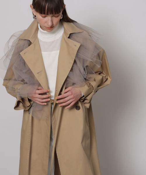 CADUNE（カデュネ）の「チュールラッフル付ロングトレンチコート