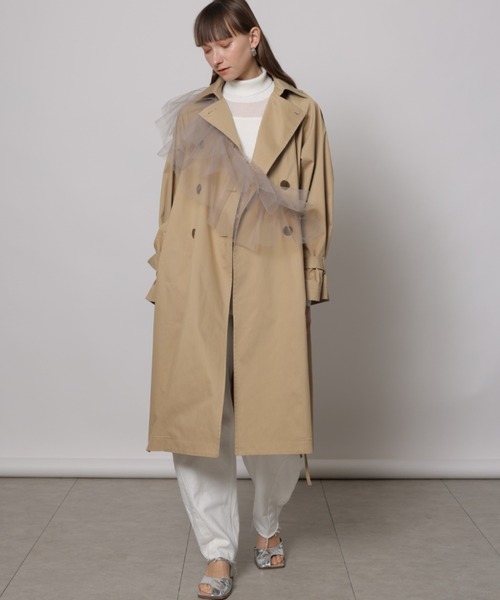 CADUNE（カデュネ）の「チュールラッフル付ロングトレンチコート