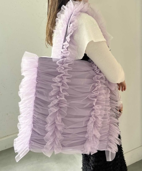 Casselini（キャセリーニ）の「【Casselini】チュールシャーリングトート 242-110517（トートバッグ・レディース・グリーン/アイボリー/ブラック/レッド/ブルー/ライトパープル/ライトベージュ・FREE）」の6枚目の写真