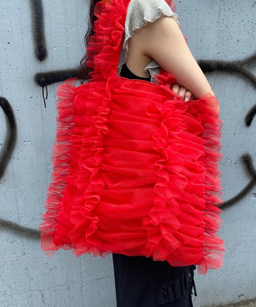 Casselini（キャセリーニ）の「【Casselini】チュールシャーリングトート 242-110517（トートバッグ・レディース・グリーン/アイボリー/ブラック/レッド/ブルー/ライトパープル/ライトベージュ・FREE）」の7枚目の写真