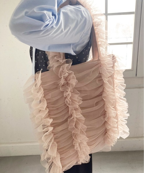 Casselini（キャセリーニ）の「【Casselini】チュールシャーリングトート 242-110517（トートバッグ・レディース・グリーン/アイボリー/ブラック/レッド/ブルー/ライトパープル/ライトベージュ・FREE）」の4枚目の写真