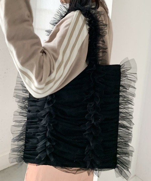 Casselini（キャセリーニ）の「【Casselini】チュールシャーリングトート 242-110517（トートバッグ・レディース・グリーン/アイボリー/ブラック/レッド/ブルー/ライトパープル/ライトベージュ・FREE）」の13枚目の写真