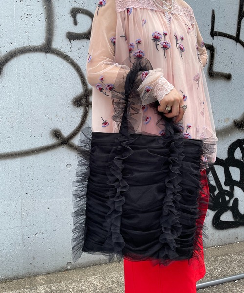 Casselini（キャセリーニ）の「【Casselini】チュールシャーリングトート 242-110517（トートバッグ・レディース・グリーン/アイボリー/ブラック/レッド/ブルー/ライトパープル/ライトベージュ・FREE）」の12枚目の写真