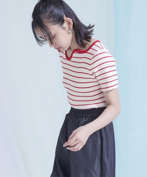 miette(ミエット)の「ウェーブネックラインボーダー半袖トップス(Tシャツ/カットソー・レディース・ホワイト系その他/ホワイト系その他2/ブラック系その他・FREE)」の8枚目の写真
