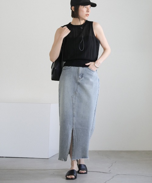 select MOCA（セレクトモカ）の「ロングデニムフロントスリットスカート（デニムスカート・レディース・ライトインディゴブルー/ブルー・SMALL/MEDIUM/LARGE）」の16枚目の写真