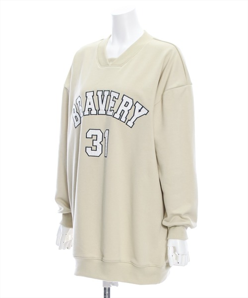 clear（クリア）の「ワッペンロゴVネックオーバースウェットワンピース≪2024SS新作≫（スウェット・レディース・杢グレー/ベージュ・F）」の8枚目の写真