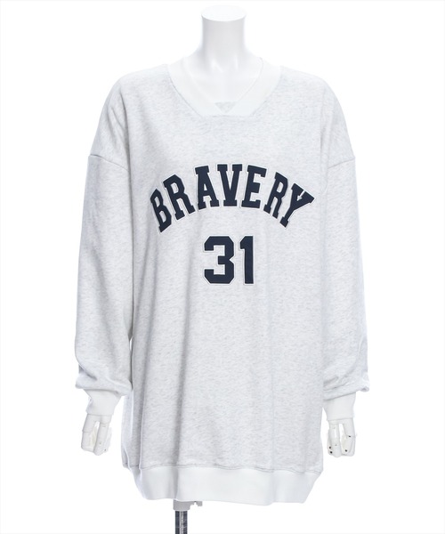 clear（クリア）の「ワッペンロゴVネックオーバースウェットワンピース≪2024SS新作≫（スウェット・レディース・杢グレー/ベージュ・F）」の12枚目の写真