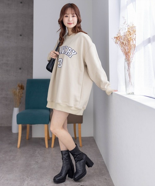 clear（クリア）の「ワッペンロゴVネックオーバースウェットワンピース≪2024SS新作≫（スウェット・レディース・杢グレー/ベージュ・F）」の16枚目の写真