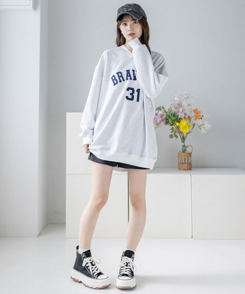 clear（クリア）の「ワッペンロゴVネックオーバースウェットワンピース≪2024SS新作≫（スウェット・レディース・杢グレー/ベージュ・F）」の18枚目の写真