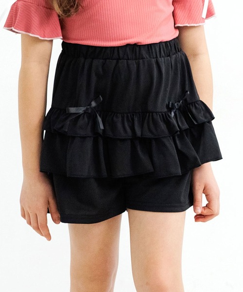 リボン付き黒ショートパンツ 2color 】バックリボンストレッチデニムショートパンツ ／ back
