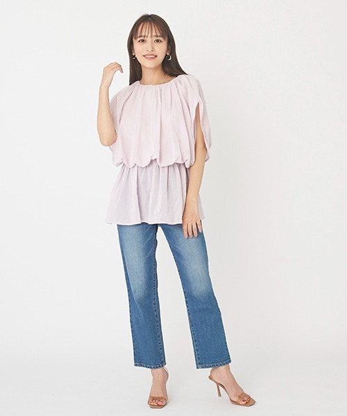 petit main LIEN（プティマインリアン）の「【リンク】ウォッシュ加工デニム(レディース)（その他パンツ・レディース・ブルー/サックスブルー・S/M）」の2枚目の写真