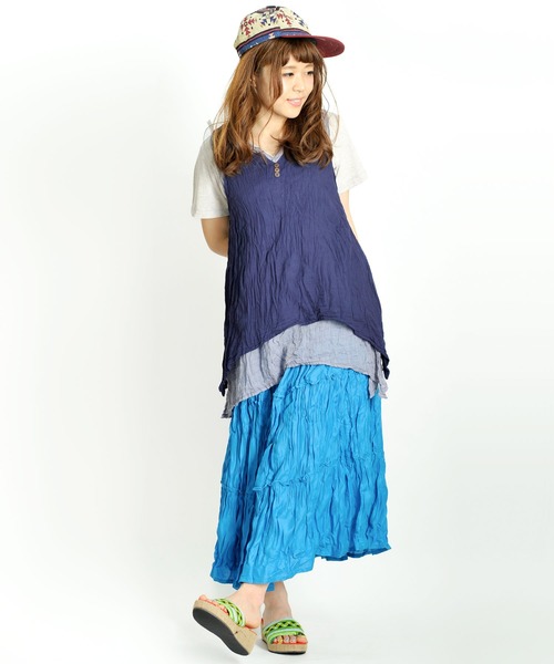 MARAI(マーライ)の「【MARAI】くしゅくしゅコットンノースリーブチュニック(シャツ/ブラウス・レディース・ライトグリーン系/ホワイト/ブラック/マスタード/ネイビー系・FREE)」の14枚目の写真