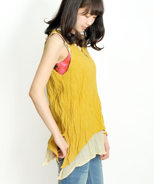 MARAI(マーライ)の「【MARAI】くしゅくしゅコットンノースリーブチュニック(シャツ/ブラウス・レディース・ライトグリーン系/ホワイト/ブラック/マスタード/ネイビー系・FREE)」の10枚目の写真