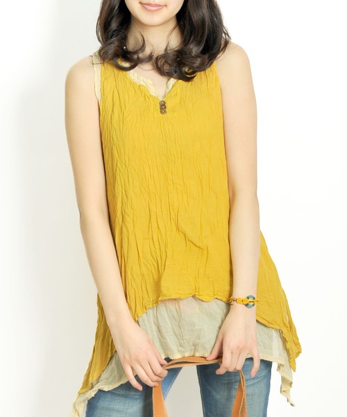MARAI(マーライ)の「【MARAI】くしゅくしゅコットンノースリーブチュニック(シャツ/ブラウス・レディース・ライトグリーン系/ホワイト/ブラック/マスタード/ネイビー系・FREE)」の9枚目の写真