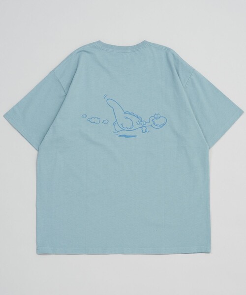 FREAK'S STORE(フリークスストア)の「LAZY PIZZA DELIVERY/レイジーピザデリバリー 別注 SLEEPY DINO TEE/別注 スリーピーディノTシャツ(Tシャツ/カットソー・レディース・ブルー/オフホワイト・ONE SIZE)」の2枚目の写真