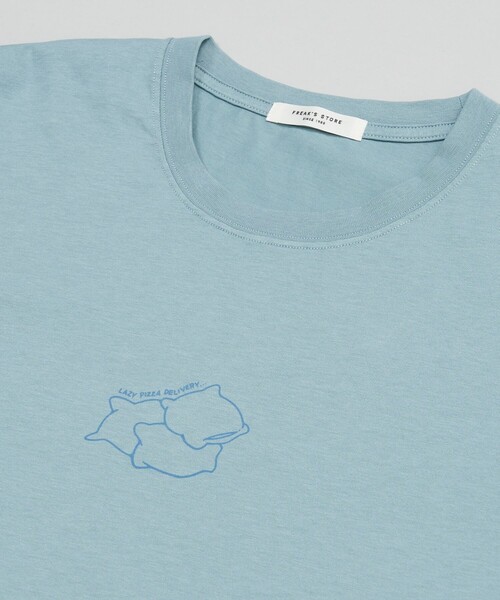 FREAK'S STORE(フリークスストア)の「LAZY PIZZA DELIVERY/レイジーピザデリバリー 別注 SLEEPY DINO TEE/別注 スリーピーディノTシャツ(Tシャツ/カットソー・レディース・ブルー/オフホワイト・ONE SIZE)」の4枚目の写真