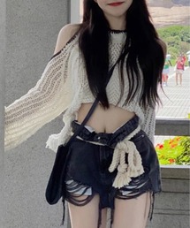 Chick | 韓国風オープンショルダーニット(Tシャツ/カットソー)