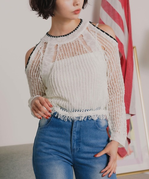 Chick(チック)の「韓国風オープンショルダーニット(Tシャツ/カットソー・レディース・ホワイト・FREE)」の8枚目の写真