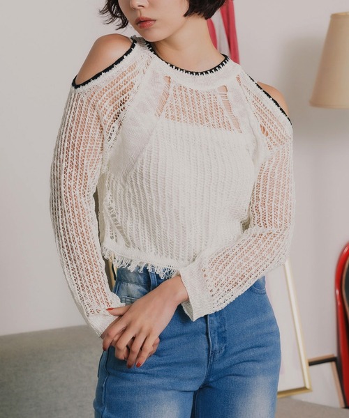 Chick(チック)の「韓国風オープンショルダーニット(Tシャツ/カットソー・レディース・ホワイト・FREE)」の10枚目の写真