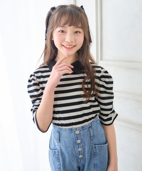 パワショル えり付きボーダーカットソー(130㎝～160㎝)（Tシャツ