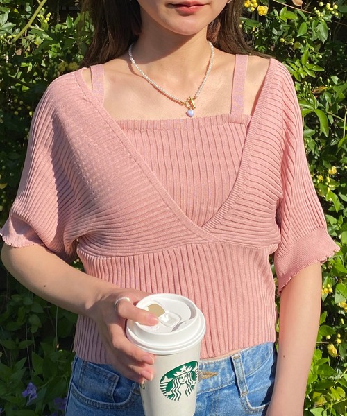 NANEA(ナネア)の「レイヤードカシュクールトップス(ニット/セーター・レディース・ホワイト/ブラック/ピンク/レッド・フリー)」の14枚目の写真