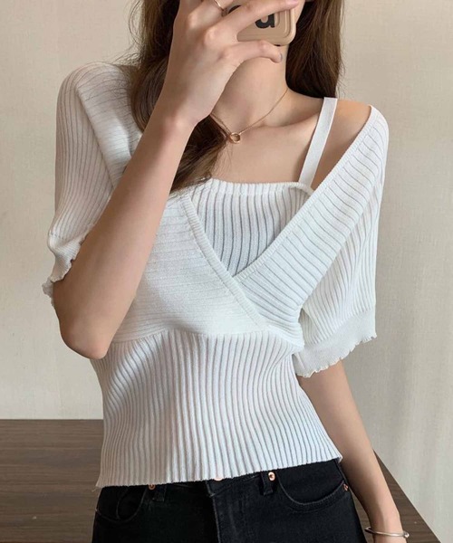 NANEA(ナネア)の「レイヤードカシュクールトップス(ニット/セーター・レディース・ホワイト/ブラック/ピンク/レッド・フリー)」の10枚目の写真