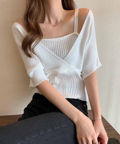 NANEA(ナネア)の「レイヤードカシュクールトップス(ニット/セーター・レディース・ホワイト/ブラック/ピンク/レッド・フリー)」の11枚目の写真