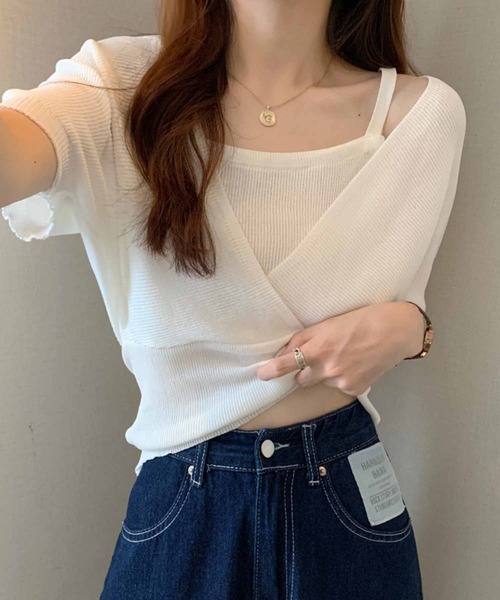 NANEA(ナネア)の「レイヤードカシュクールトップス(ニット/セーター・レディース・ホワイト/ブラック/ピンク/レッド・フリー)」の13枚目の写真
