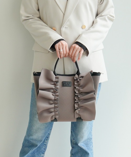 Jewelna Rose（ジュエルナローズ）の「フリルトートバッグ 16205（ハンドバッグ・レディース・ベージュ系その他/カーキ/グレイッシュベージュ・FREE）」の18枚目の写真