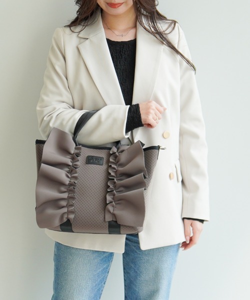 Jewelna Rose（ジュエルナローズ）の「フリルトートバッグ 16205（ハンドバッグ・レディース・ベージュ系その他/カーキ/グレイッシュベージュ・FREE）」の19枚目の写真