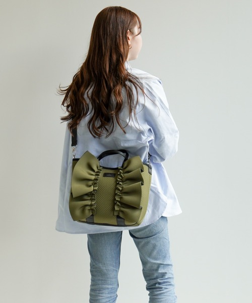 Jewelna Rose（ジュエルナローズ）の「フリルトートバッグ 16205（ハンドバッグ・レディース・ベージュ系その他/カーキ/グレイッシュベージュ・FREE）」の12枚目の写真