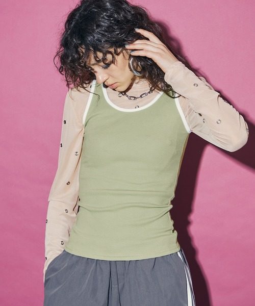 uyu.(ウユ)の「Trim Color Tank Top / トリミングカラータンクトップ【uyu./ウユ】(タンクトップ・レディース・グリーン/ブラック/レッド・FREE)」の2枚目の写真