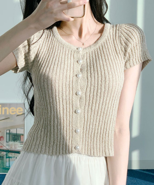 VIVID LADY（ビビッドレディー）の「半袖ニットカーディガン（カーディガン/ボレロ・レディース・アイボリー/ブラック/ミント/ベージュ/ピンク・FREE）」の3枚目の写真