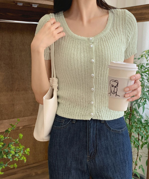 VIVID LADY（ビビッドレディー）の「半袖ニットカーディガン（カーディガン/ボレロ・レディース・アイボリー/ブラック/ミント/ベージュ/ピンク・FREE）」の22枚目の写真