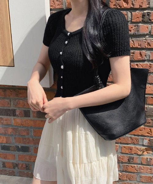 VIVID LADY（ビビッドレディー）の「半袖ニットカーディガン（カーディガン/ボレロ・レディース・アイボリー/ブラック/ミント/ベージュ/ピンク・FREE）」の16枚目の写真