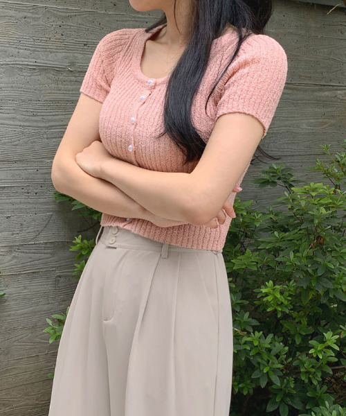 VIVID LADY（ビビッドレディー）の「半袖ニットカーディガン（カーディガン/ボレロ・レディース・アイボリー/ブラック/ミント/ベージュ/ピンク・FREE）」の19枚目の写真