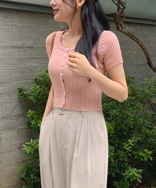 VIVID LADY（ビビッドレディー）の「半袖ニットカーディガン（カーディガン/ボレロ・レディース・アイボリー/ブラック/ミント/ベージュ/ピンク・FREE）」の10枚目の写真