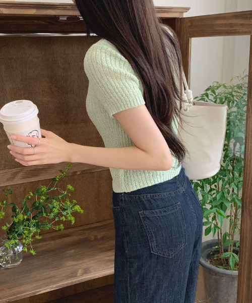 VIVID LADY（ビビッドレディー）の「半袖ニットカーディガン（カーディガン/ボレロ・レディース・アイボリー/ブラック/ミント/ベージュ/ピンク・FREE）」の12枚目の写真