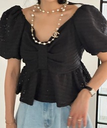 パフスリーブ」に該当するトップス（ブラック/黒色系・ショート丈