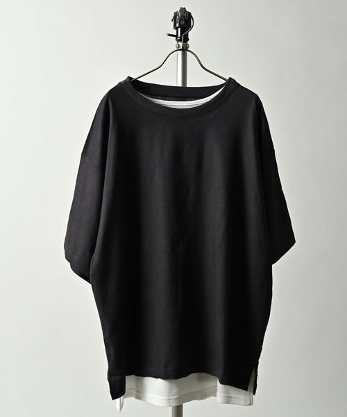 ATELANE(アテレーン)の「ATELANE/麻レーヨンストレッチ無地 半袖アンサンブル(Tシャツ/カットソー・メンズ・チャコールグレー/カーキ/キナリ・MEDIUM/LARGE/X-LARGE)」の3枚目の写真