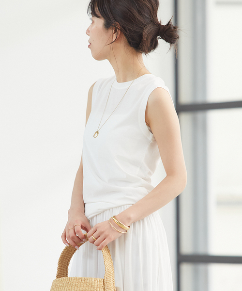 plage(プラージュ)の「Cotton Sheer Twist タンク(タンクトップ・レディース・ホワイト/チャコールグレー/ブラウン/オレンジ・FREE)」の2枚目の写真