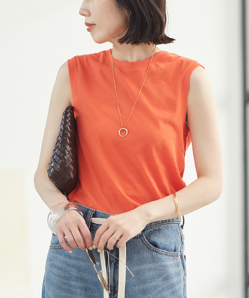 plage(プラージュ)の「Cotton Sheer Twist タンク(タンクトップ・レディース・ホワイト/チャコールグレー/ブラウン/オレンジ・FREE)」の1枚目の写真